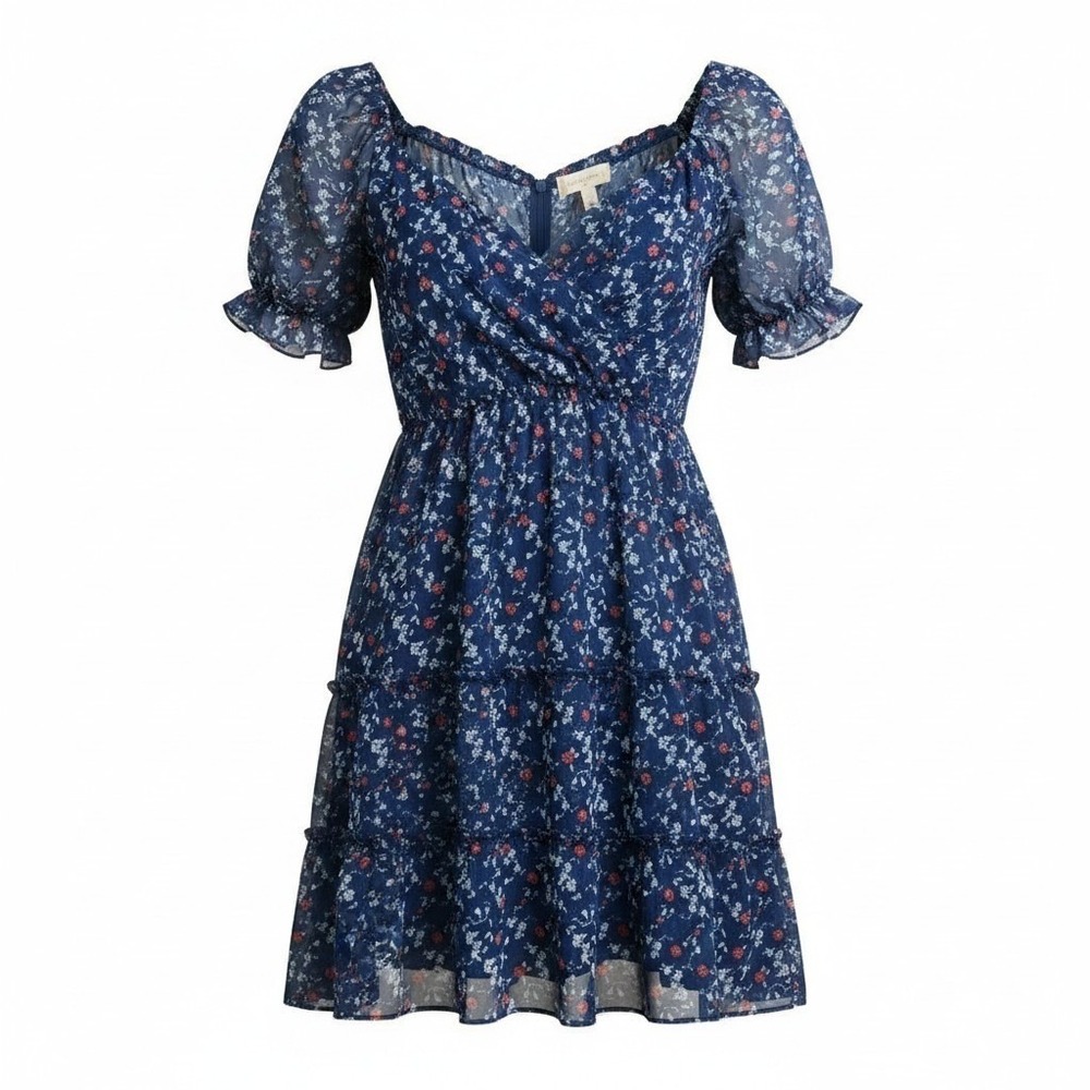 Altar'd State‎ Floral Babydoll Dress XL Puff Sleeve Cottagecore NWT Blue